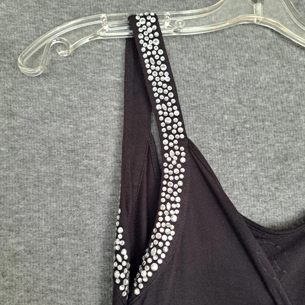 INC Tank Top Women S Black Brown Rhinestone Strap Ruched Rayon Camisole - Picture 9 of 13